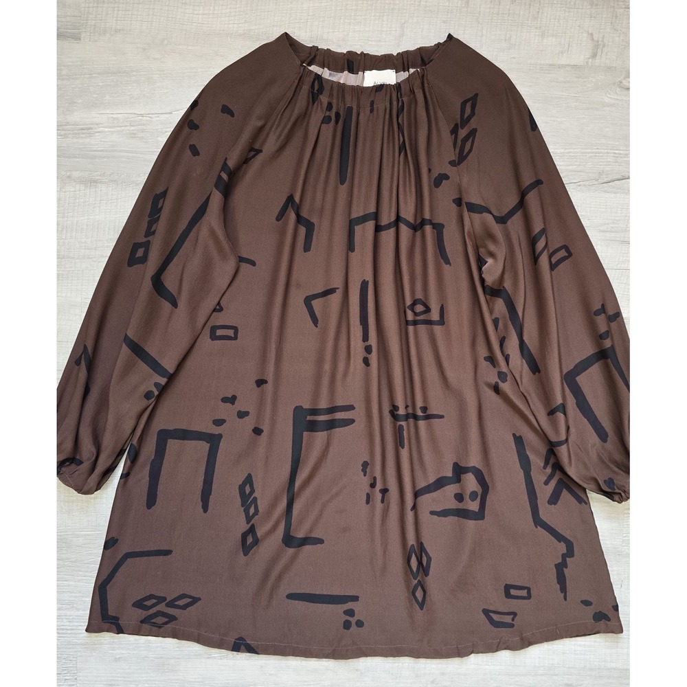 Alysi Chocolat 100% Silk Brown Abstract Print Tunic Top Made In‎ Italy